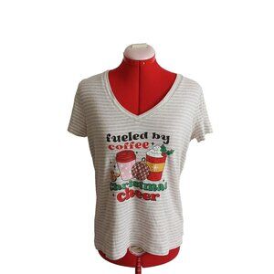 VINEYARD VINES Christmas T-Shirt M(8-10) Short Sleeve Striped V-neck Knit Cotton